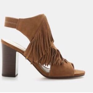 Sam Edelman Elaine fringe leather open toe block heel shoes